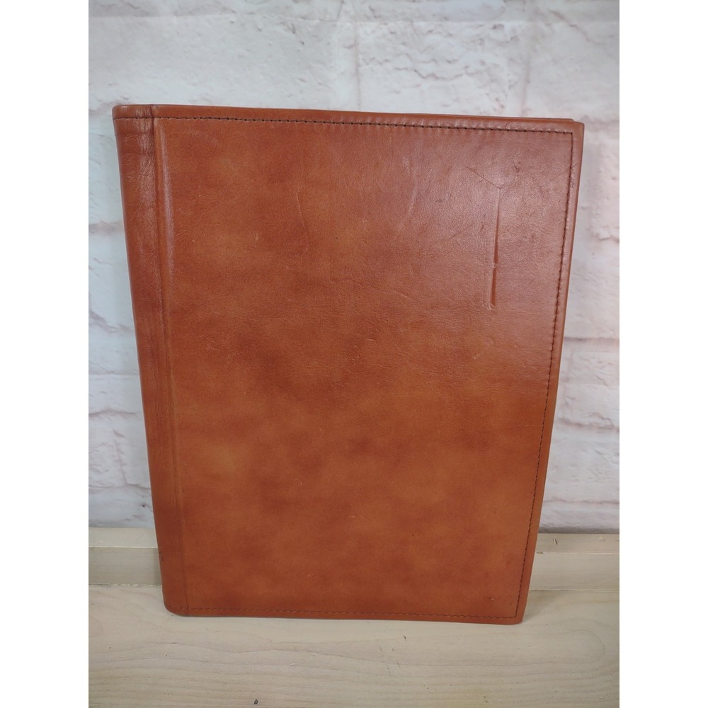 Vtg Cognac Brown Genuine Bonded Leather Conference Folder Notepad Binder 11x14"